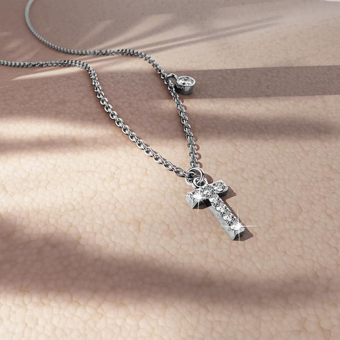 Solid 925 Sterling Silver Initial Crystal Personalised Alphabet Letter Necklace Silver